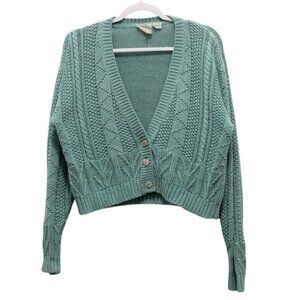 Vintage 90s Cardigan Sweater Small Chunky Cable Knit Fisherman Grandmacore Ramie